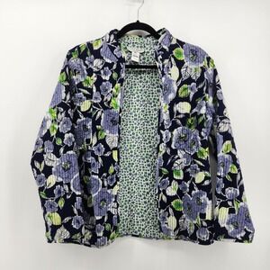 Rebecca Malone Petite Floral Quilted Jacket Lightweight Open Front PL